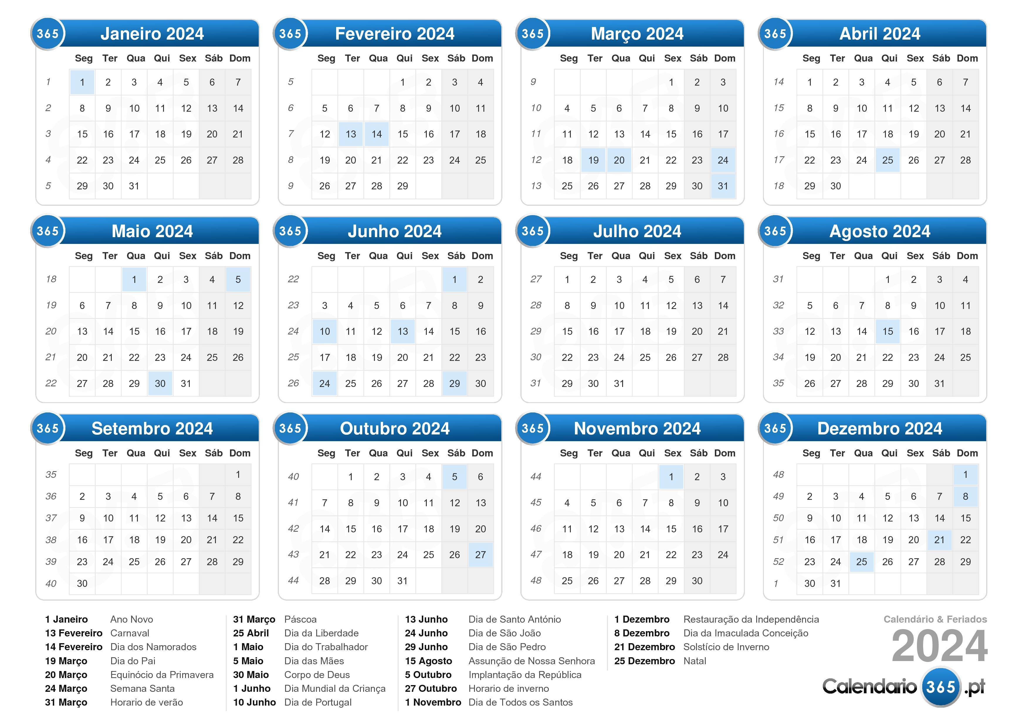 Calendario 2024 Com Feriados Portugal Excel - Image to u
