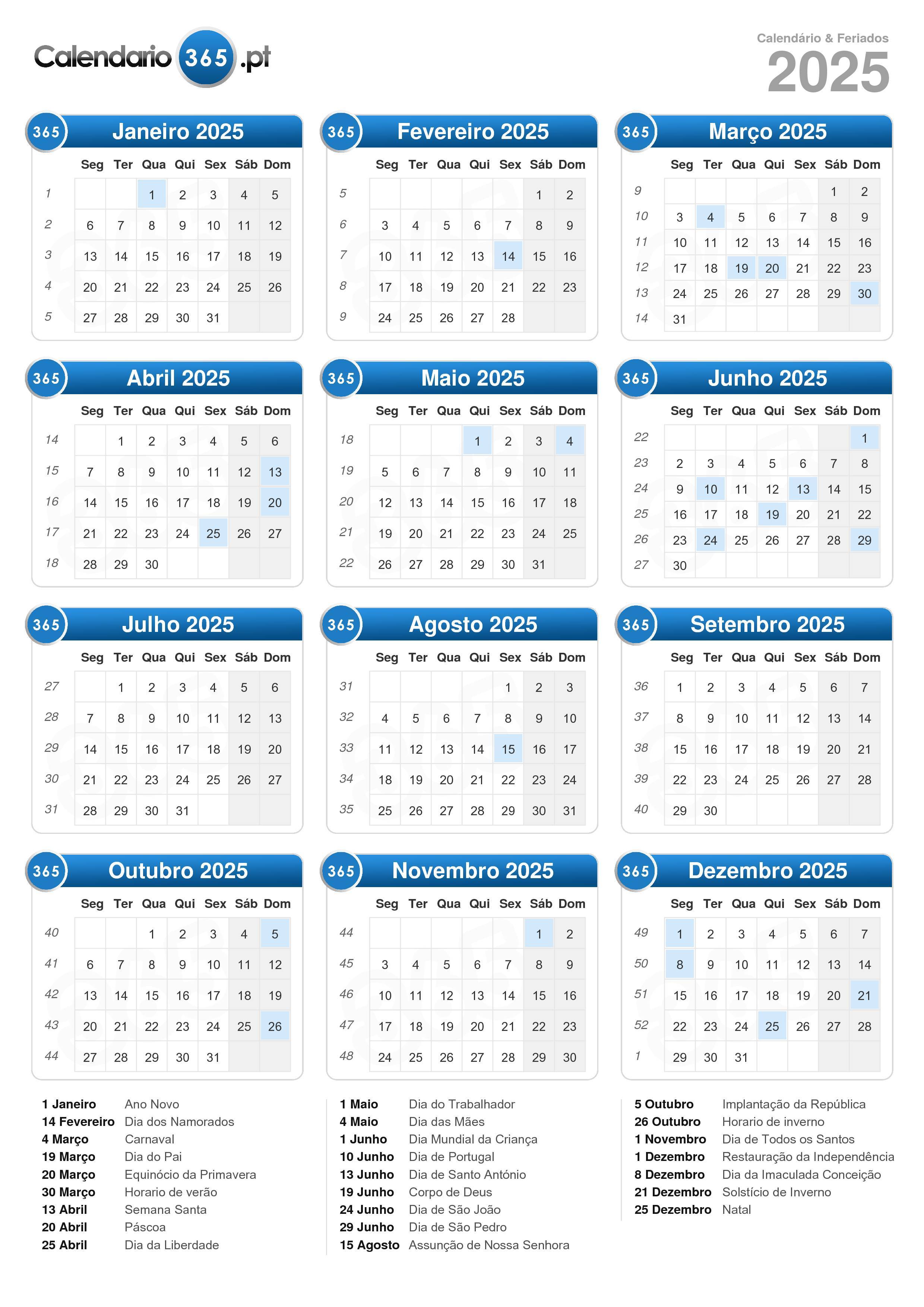 Calendario Semanal 2025 Para Imprimiro