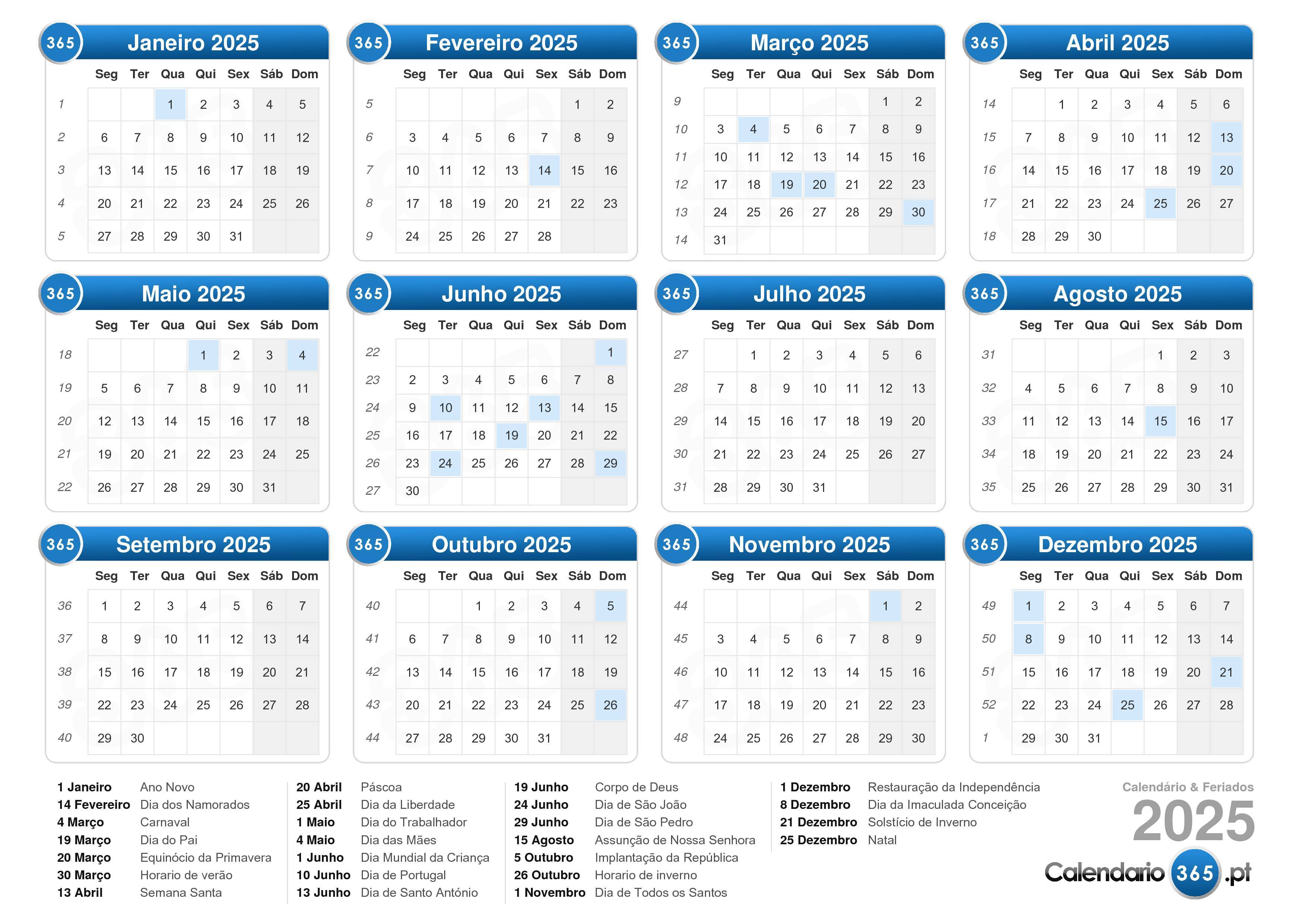Calendario 2025 365 Pt 