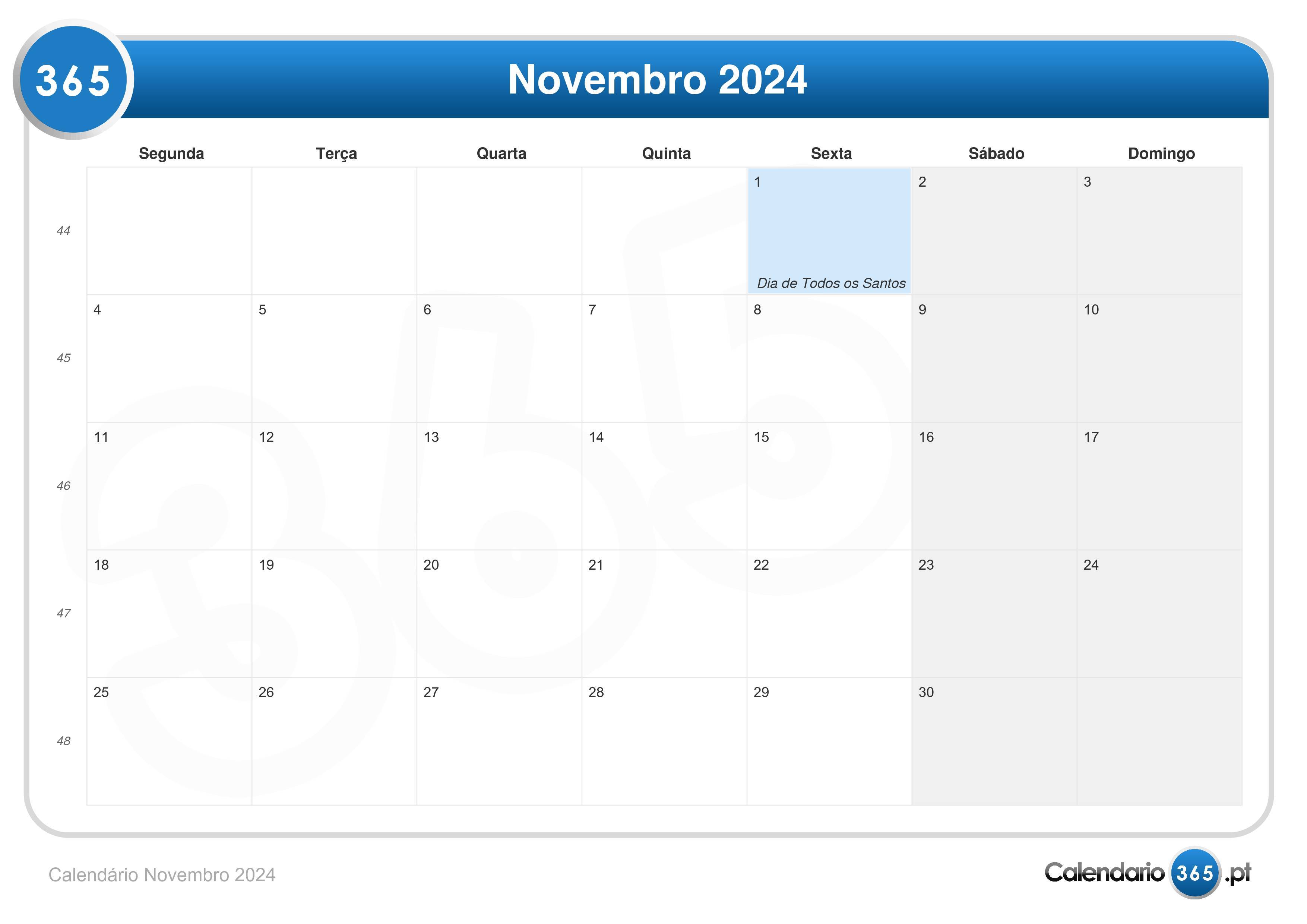 Calendário Novembro 2024