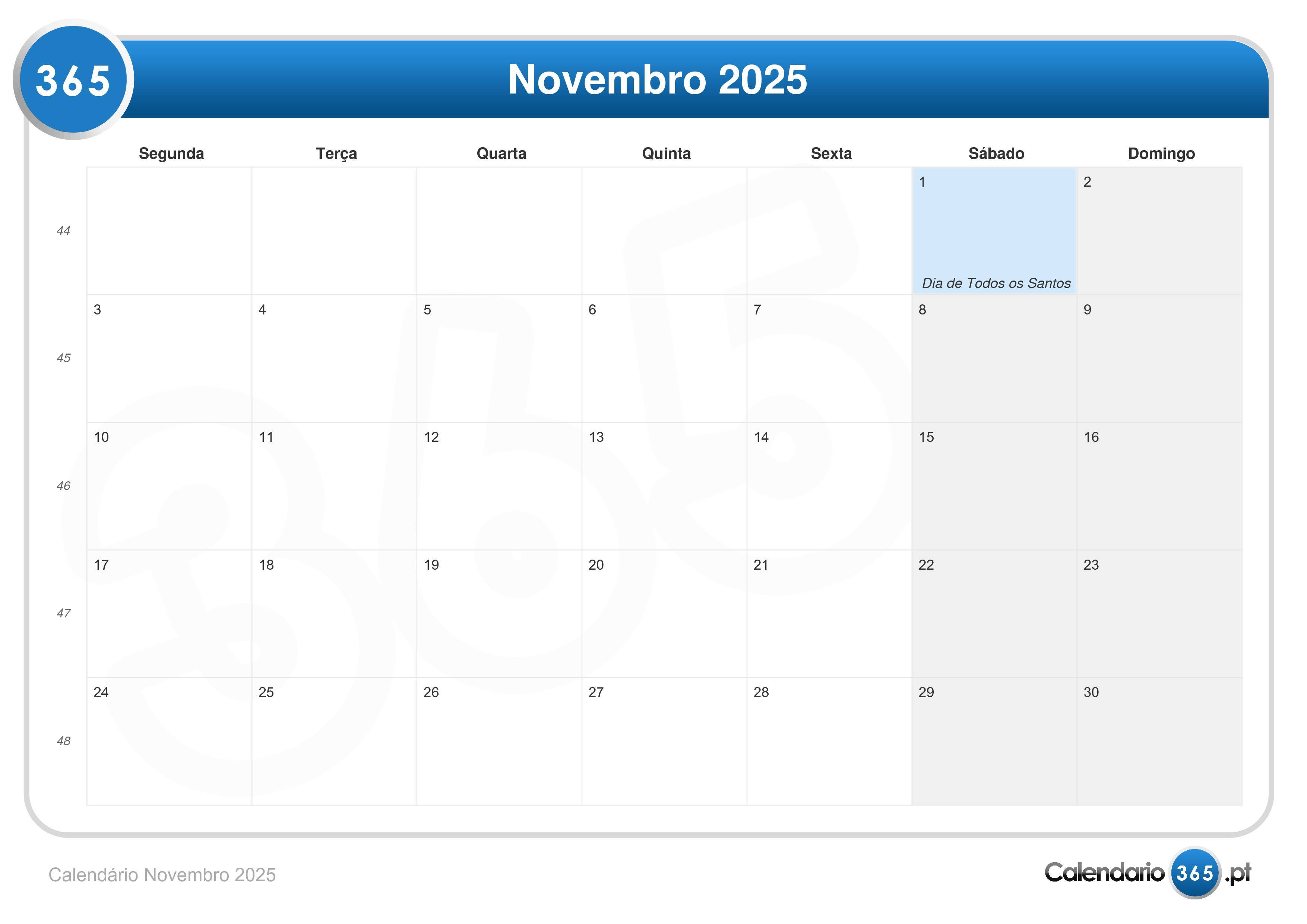 Calendário Novembro 2025